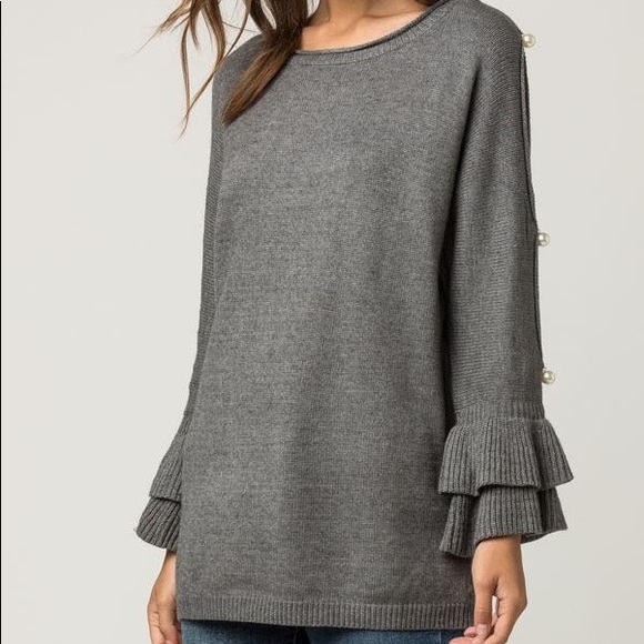 Gray Pearl Sweater With Cut Out Sleeves - Picture 3 of 5